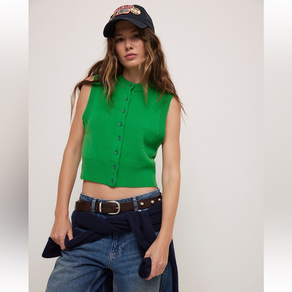Free People Archie Solid Cashmere Vest, green, size S